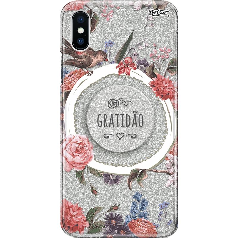 Capa Netcase Glitter + Pop 3in1 Prata - Canários Gratidão