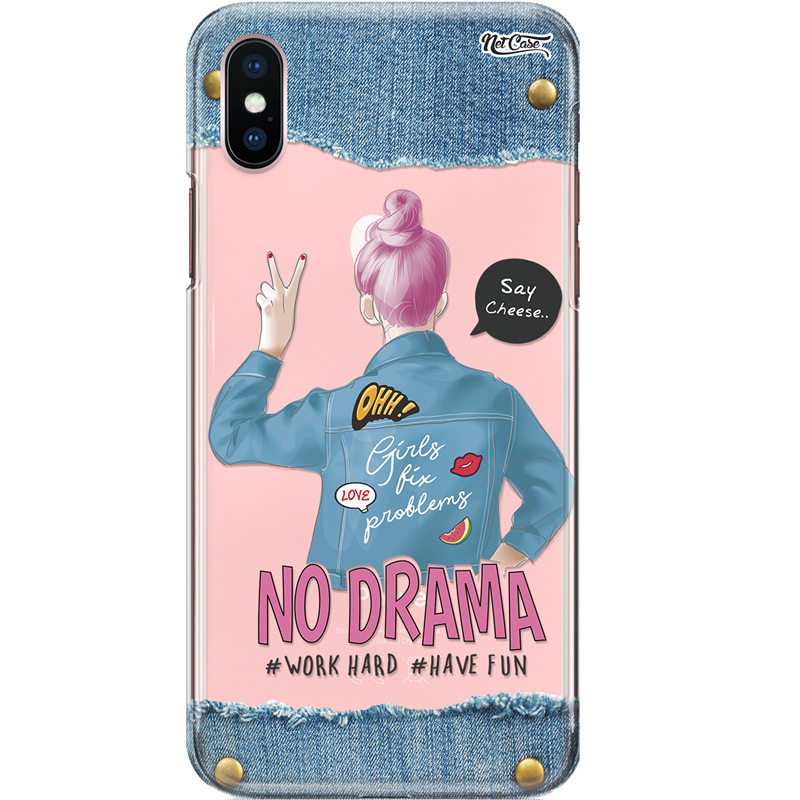 Capa Silicone NetCase Transparente No Drama #Work Hard #Have Fun