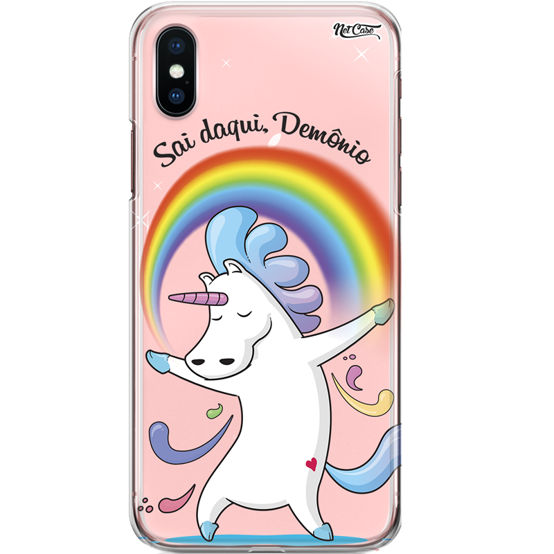 Capa Silicone NetCase Transparente Unicórnio: Sai Daqui, Demônio