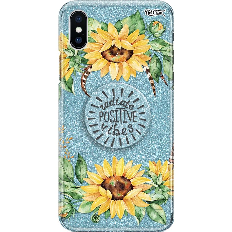 Capa Netcase Glitter + Pop 3in1 Azul - Girassóis Radiate Positive Vibes