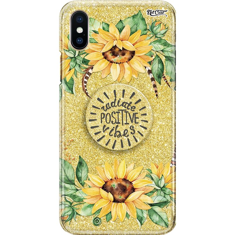 Capa Netcase Glitter + Pop 3in1 Dourado - Girassóis Radiate Positive Vibes