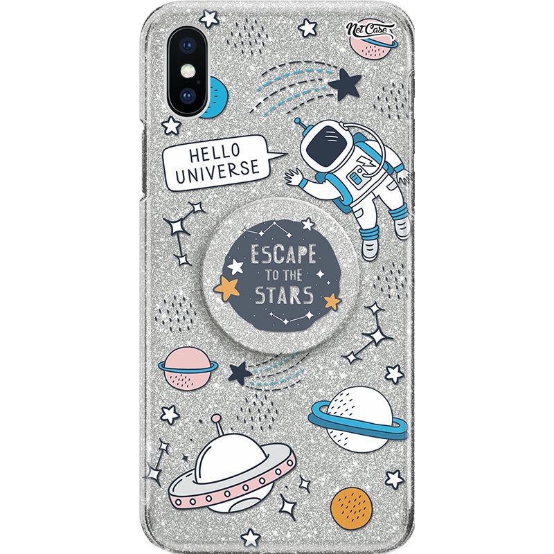 Capa Netcase Glitter + Pop 3in1 Prata - Hello Universe