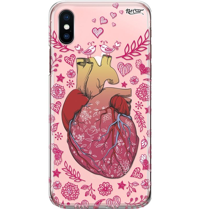 Capa Silicone NetCase Transparente Heart Birds