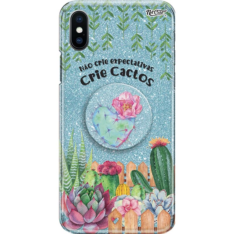 Capa Netcase Glitter + Pop 3in1 Azul - Não Crie Expectativas, Crie Cactos