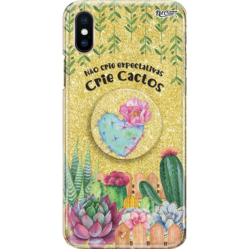 Capa Netcase Glitter + Pop 3in1 Dourado - Não Crie Expectativas, Crie Cactos