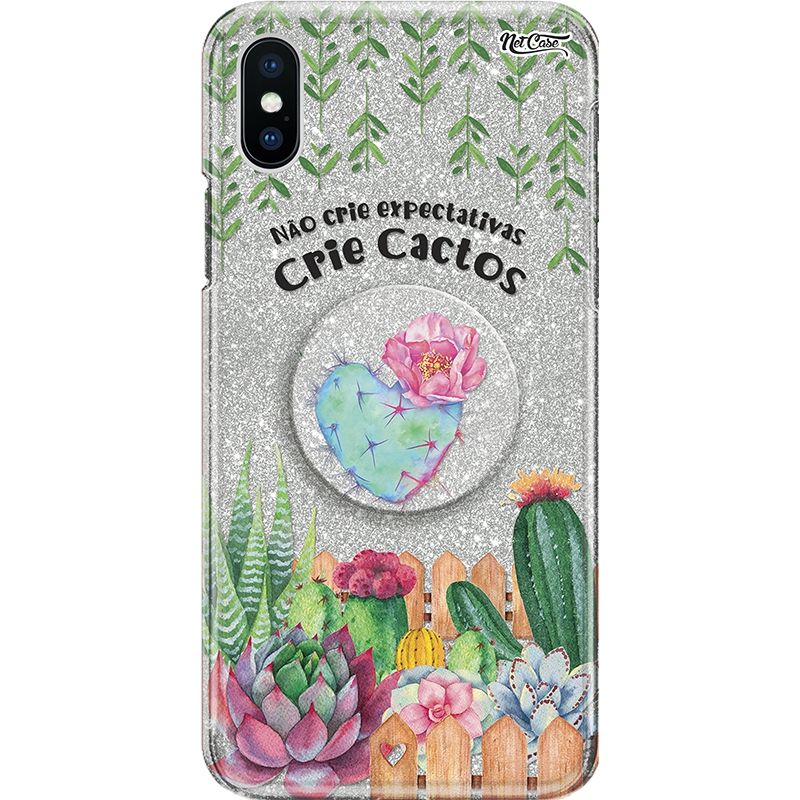 Capa Netcase Glitter + Pop 3in1 Prata - Não Crie Expectativas, Crie Cactos