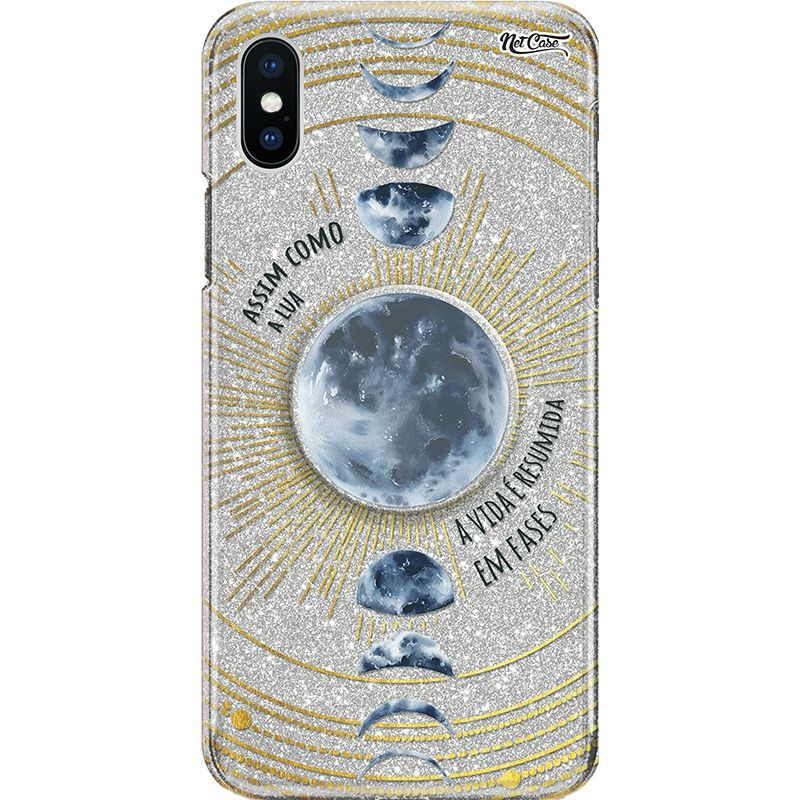 Capa Netcase Glitter + Pop 3in1 Prata - Assim Como a Lua, A Vida é Resumida em Fases