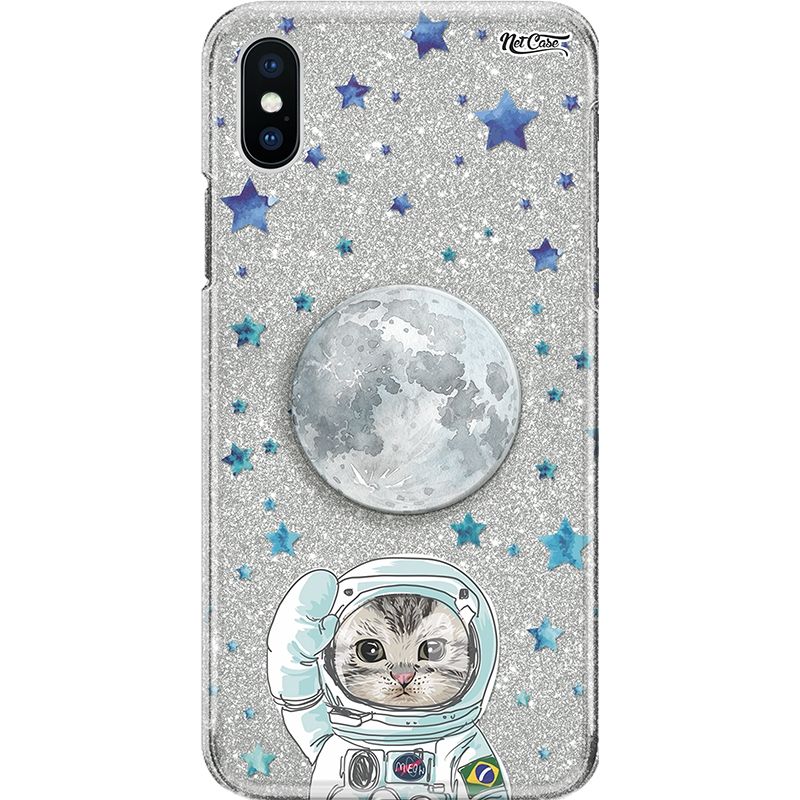 Capa Netcase Glitter + Pop 3in1 Prata - Lua Estrelas Meow Brasil