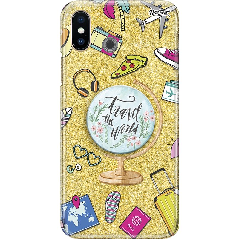 Capa Netcase Glitter + Pop 3in1 Dourado - Travel the World