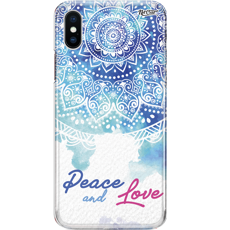 Capa Silicone NetCase Chapada Mandala Branco e Azul: Peace and Love