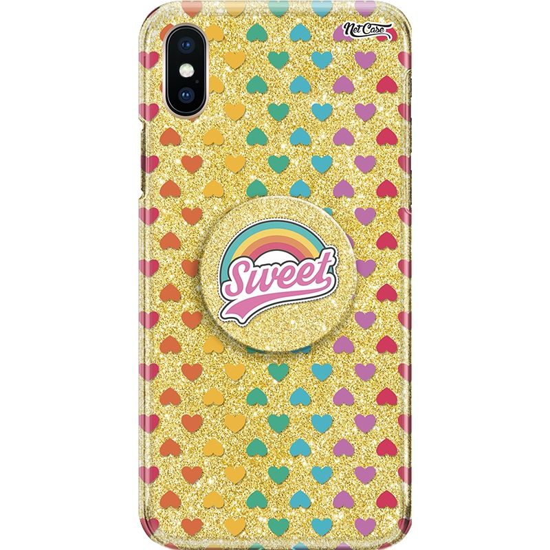 Capa Netcase Glitter + Pop 3in1 Dourado - Coraçõezinhos Sweet