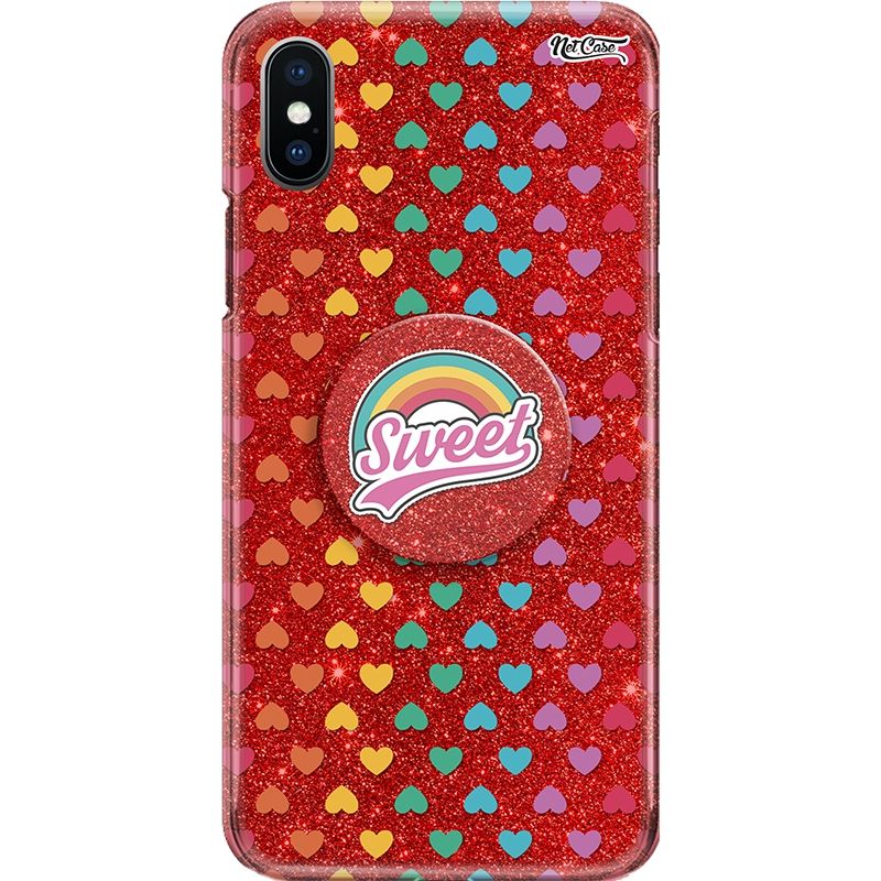 Capa Netcase Glitter + Pop 3in1 Vermelho - Coraçõezinhos Sweet