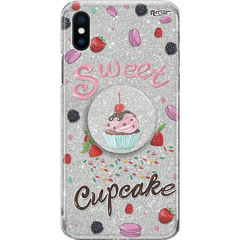 Capa Netcase Glitter + Pop 3in1 Prata - Sweet Cupcake