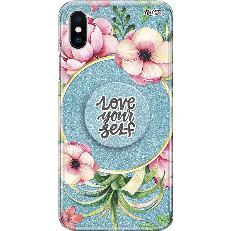 Capa Netcase Glitter + Pop 3in1 Azul - Flores Love Yourself