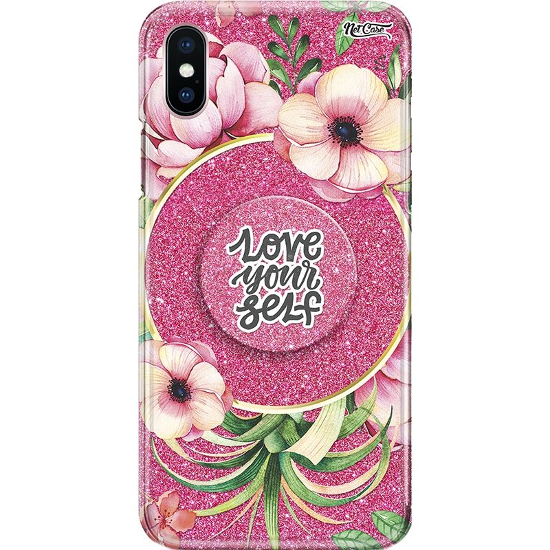 Capa Netcase Glitter + Pop 3in1 Pink - Flores Love Yourself