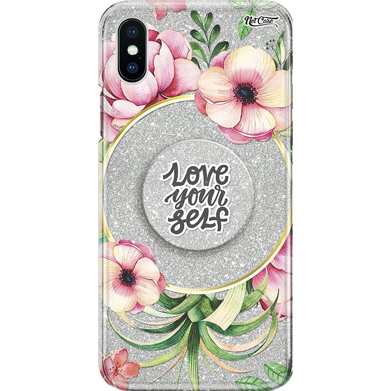 Capa Netcase Glitter + Pop 3in1 Prata - Flores Love Yourself