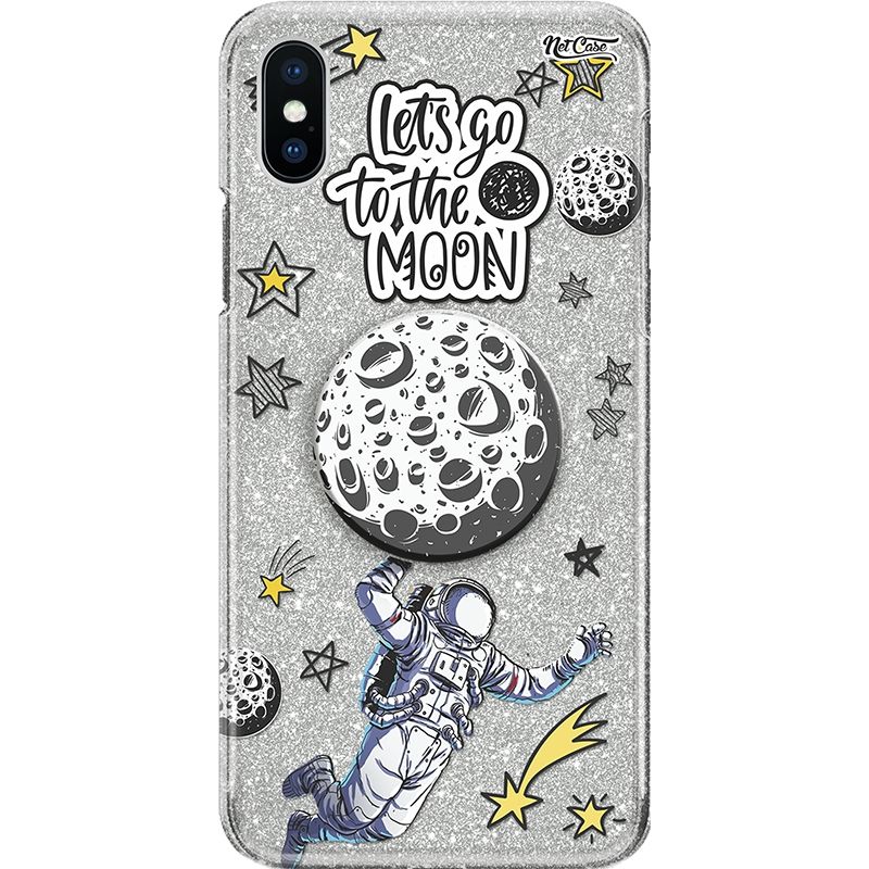 Capa Netcase Glitter + Pop 3in1 Prata - Let's Go to the Moon