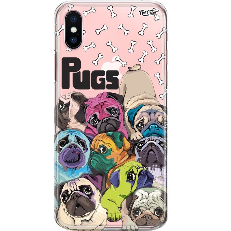 Capa Silicone NetCase Transparente Pugs Coloridos