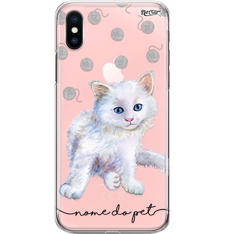 Capa Silicone NetCase Transparente Nome White Cat