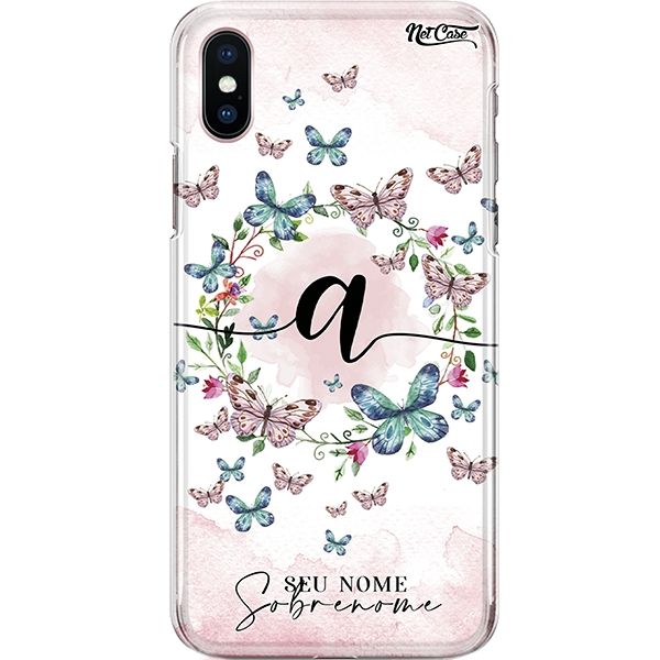 Capa Silicone NetCase Chapada Nome Inicial Cursiva Butterflies