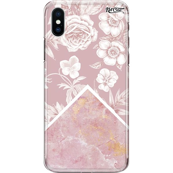 Capa Silicone NetCase Chapada White Flowers with Marble Effect