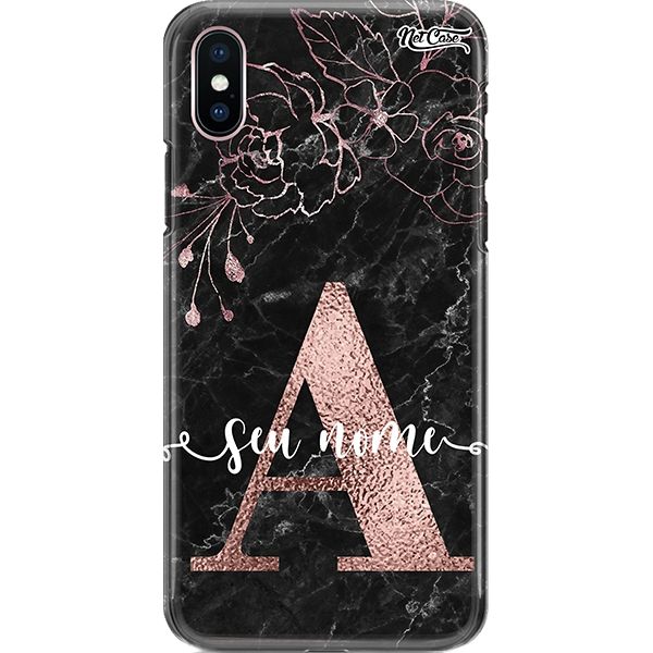 Capa Silicone NetCase Chapada Nome Pink Flowers On Black Marble