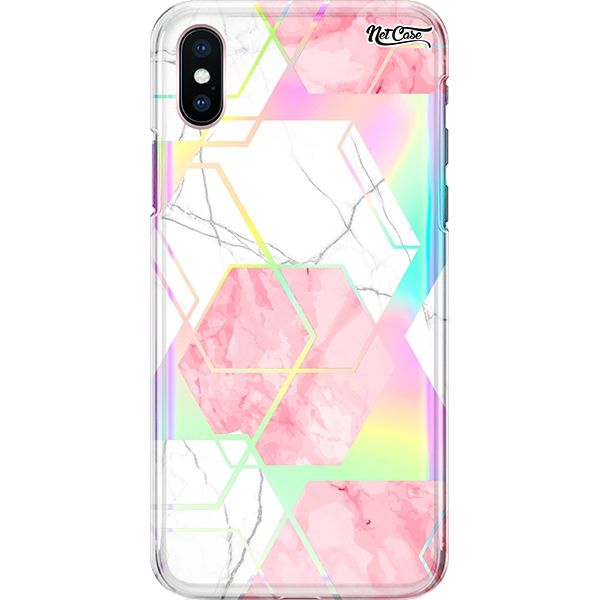 Capa Silicone NetCase Holográfica White and Pink Geometric