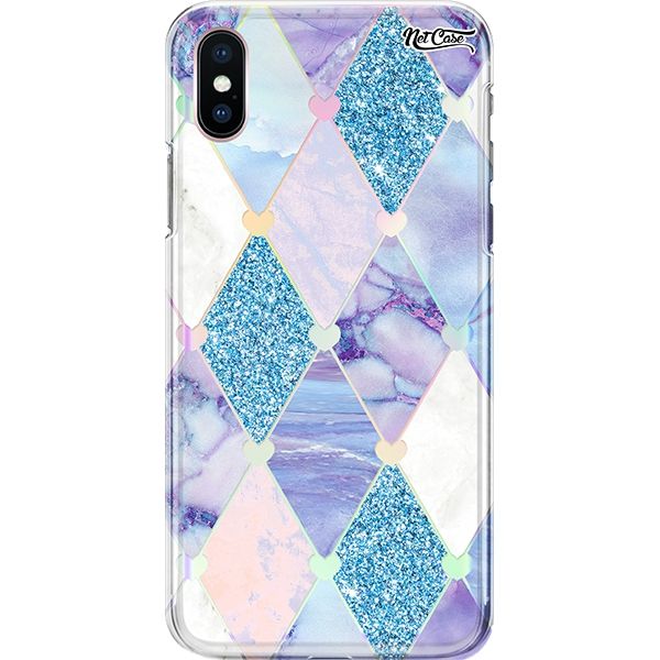 Capa Silicone NetCase Holográfica Blue and Lilac Hearts and Triangles