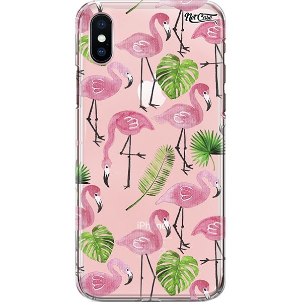 Capa Silicone NetCase Transparente Flamingos and Leaves