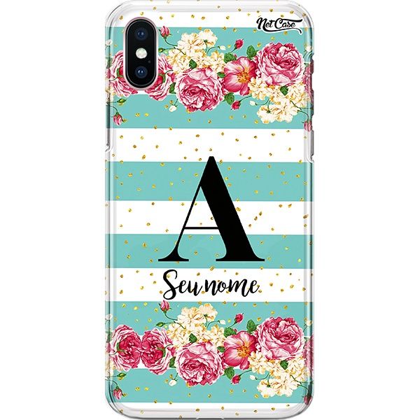 Capa Silicone NetCase Chapada Nome Roses Blooming in Green and White Stripes