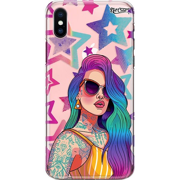 Capa Silicone NetCase Transparente Tattooed Woman with Colored Hair