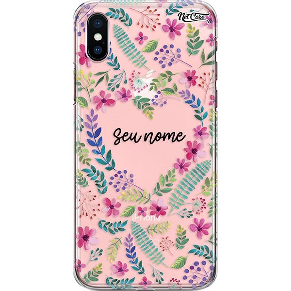 Capa Silicone NetCase Transparente Nome Florets Heart