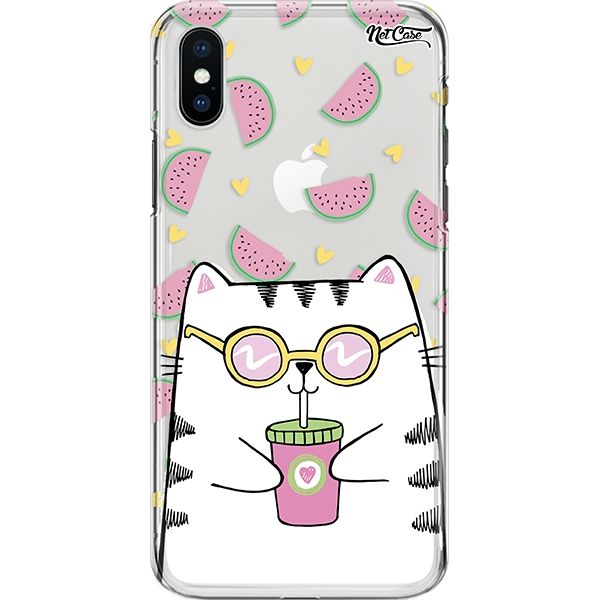 Capa Silicone NetCase Transparente Cat and Watermelons