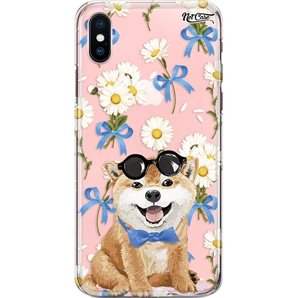Capa Silicone NetCase Transparente Shiba Inu com Margaridas