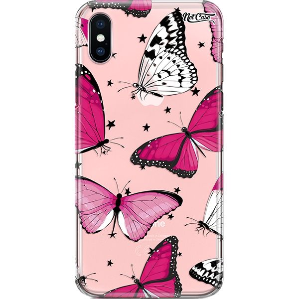 Capa Silicone NetCase Transparente Pink and White Butterflies