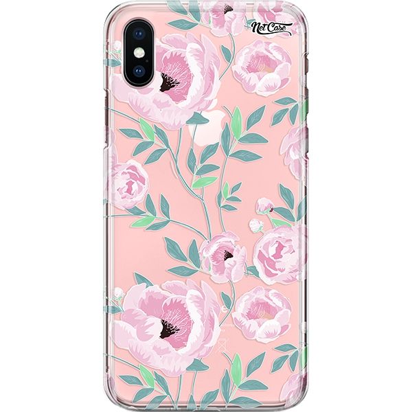 Capa Silicone NetCase Transparente Rosas Cor-de-Rosa