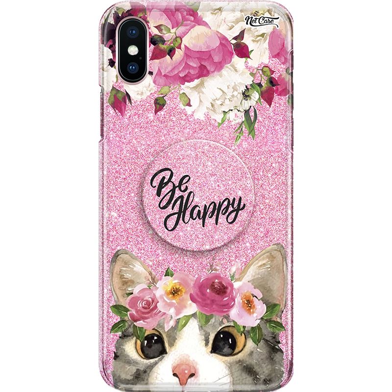 Capa Netcase Glitter + Pop 3in1 Rosa - Floral Cat: Be Happy