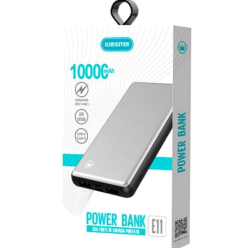 Bateria Extra Portátil Universal Power Bank Metálico Kimaster Dual Usb - E11 - 1000mAh - Preto