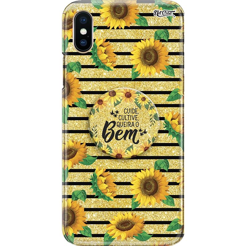 Capa Netcase Glitter + Pop 3in1 Dourado - Girassol Cuide, Cultive, Queira o Bem