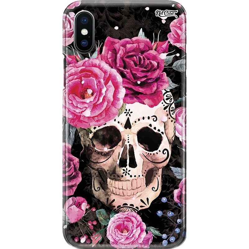 Capa Silicone NetCase Chapada Caveira Mexicana Rosas