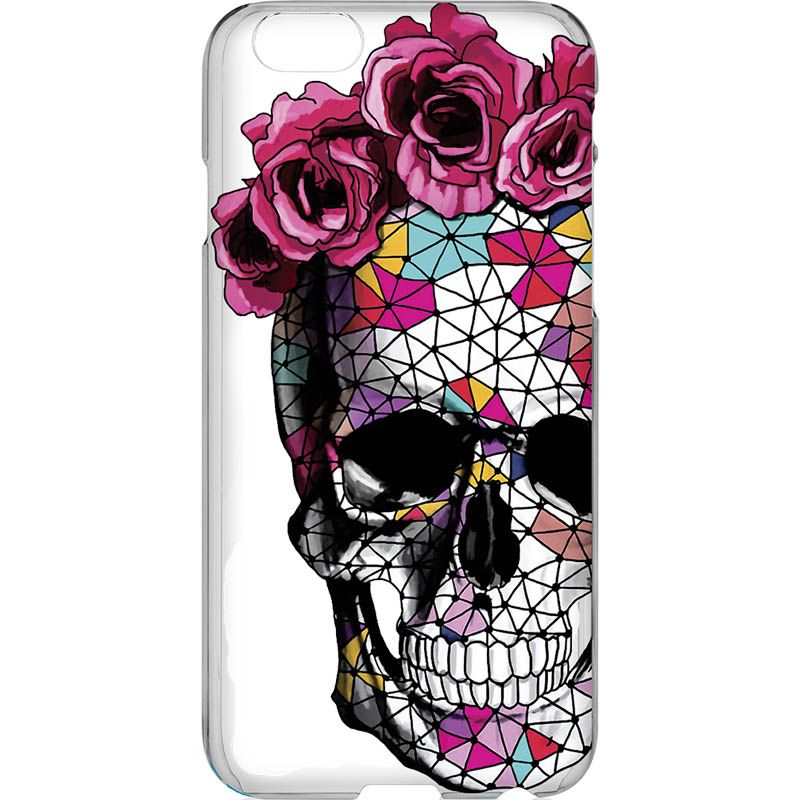 Capa Silicone NetCase Transparente Caveira Geométrica com Flores