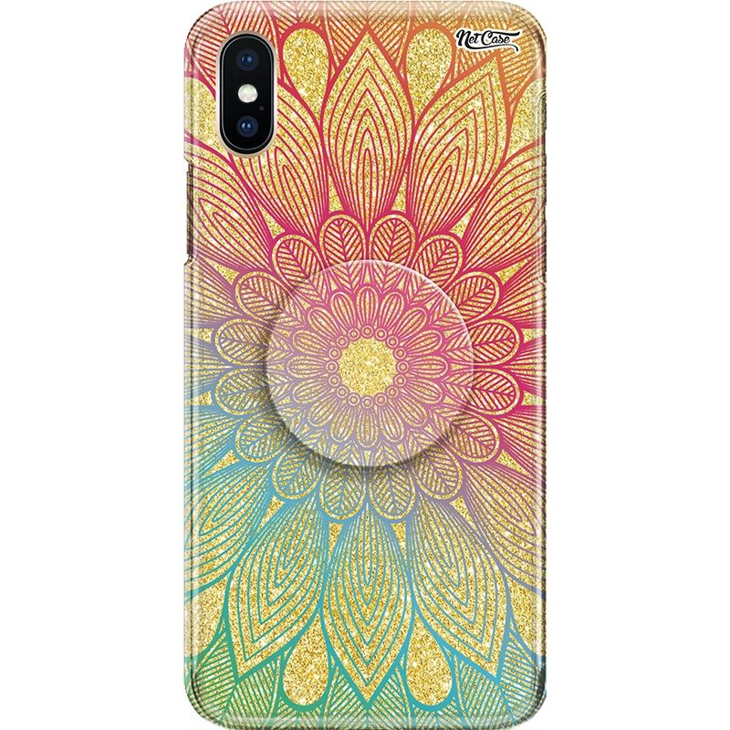 Capa Netcase Glitter + Pop 3in1 Dourado - Flor de Lótus Pink e Azul