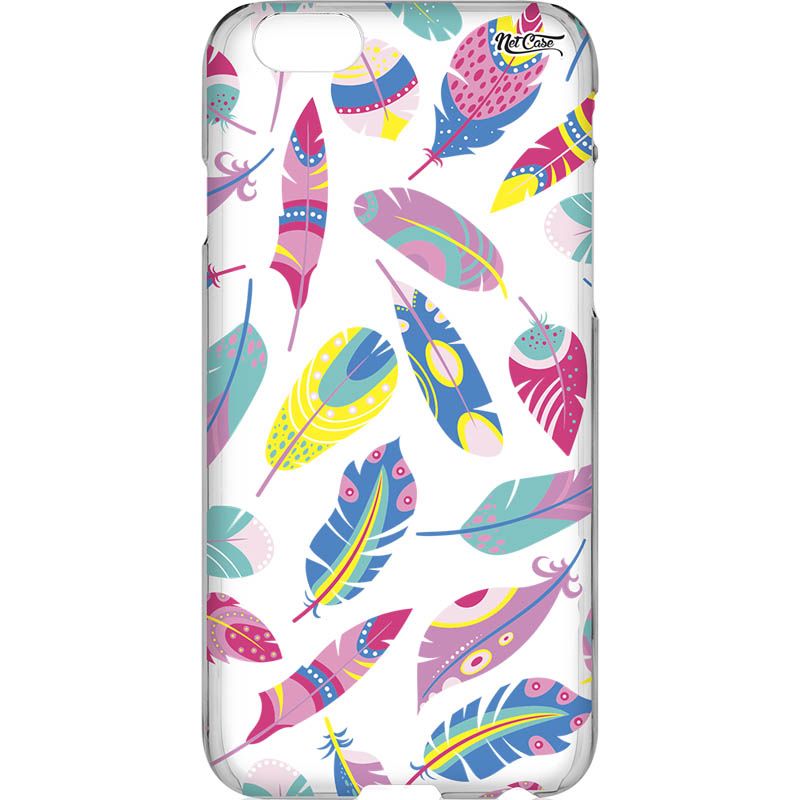 Capa Silicone NetCase Transparente Penas Coloridas
