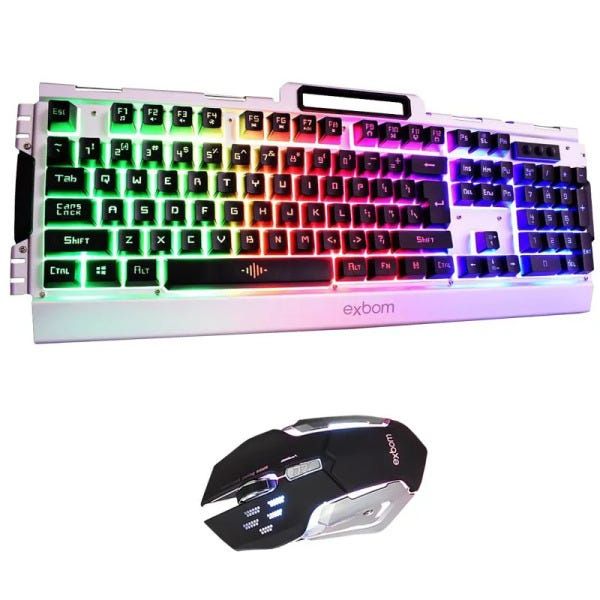 Kit Gamer - Teclado e Mouse c/ Led Exbom BK-G3000 - Prata