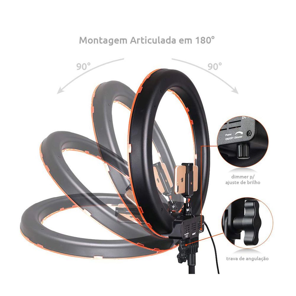 Ring Light 18'' com Tripé e Suporte Lucacell - Iluminador de Led 