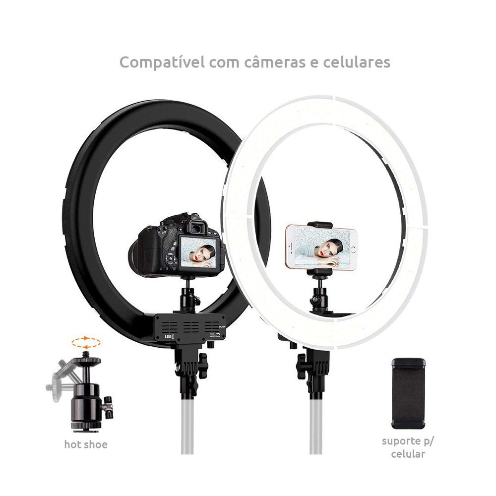 Ring Light 18'' com Tripé e Suporte Lucacell - Iluminador de Led 