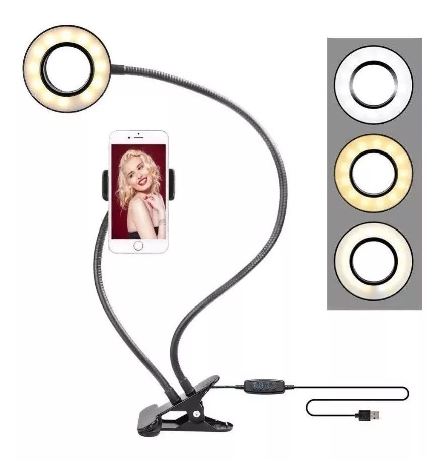 Suporte Multifuncional para Celular com Ring Light Usb - Preto
