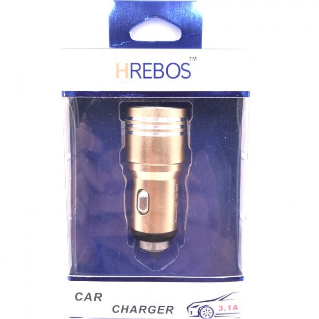 Carregador Veicular Universal HRebos Usb Dual 3.1A - Dourado