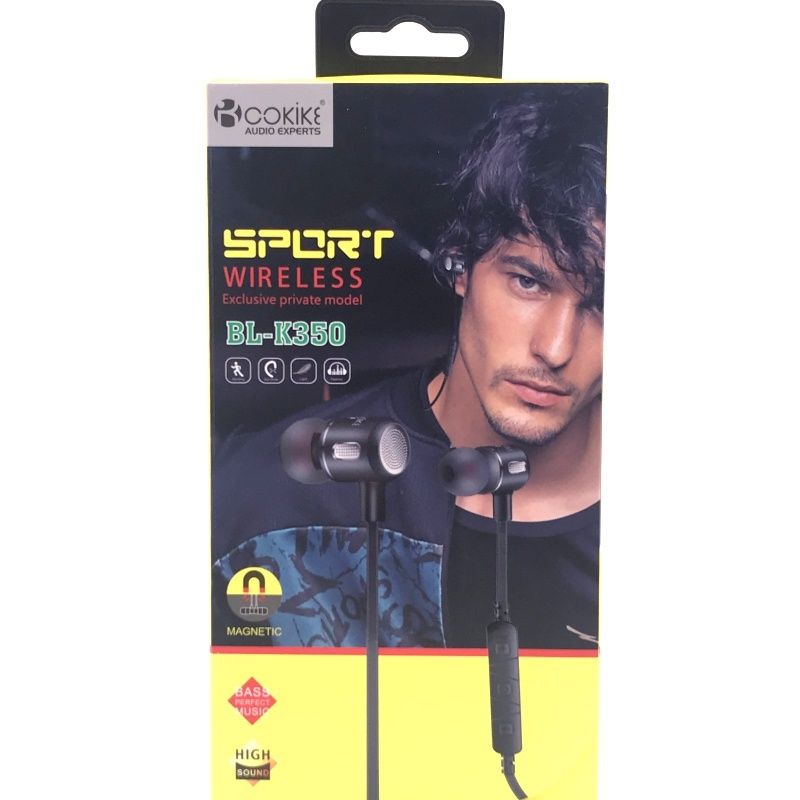 Fone de Ouvido Bluetooth Cokike com Pólos Magnético BL-K350 Sport - Preto