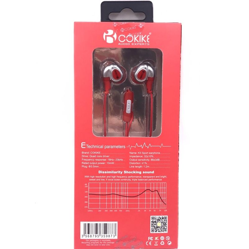 Fone de Ouvido Cokike K3 Sports Earphone - Vermelho
